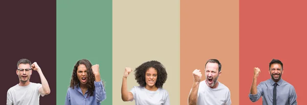 Collage Grupo Jóvenes Personas Mayores Sobre Colorido Fondo Aislado Enojado —  Fotos de Stock