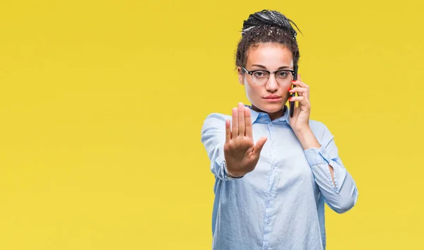 Young Gevlochten Haar Afrikaanse Amerikaanse Bedrijfsleven Meisje Weergegeven Bellen Met — Stockfoto