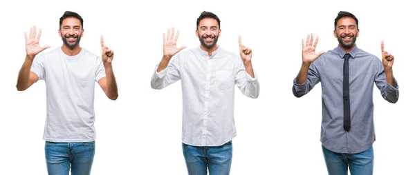 Colagem Belo Jovem Indiano Sobre Fundo Isolado Sorrindo Lado Olhando — Fotografia de Stock