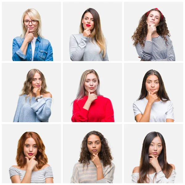 Collage Mujeres Hermosas Jóvenes Sobre Fondo Aislado Mirando Con Confianza —  Fotos de Stock