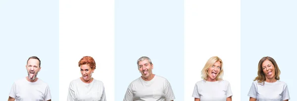 Kolaż Grupy Średnim Wieku Starszych Osób Noszenie Shirt Biały Białym — Zdjęcie stockowe