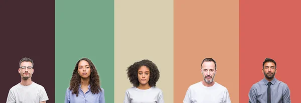Collage Grupo Jóvenes Personas Mayores Sobre Coloridos Antecedentes Aislados Con — Foto de Stock