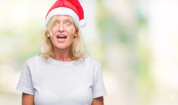 Donna Bionda Mezza Età Che Indossa Cappello Natale Sfondo Isolato — Foto Stock