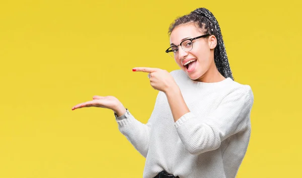 Jovem Trançado Cabelo Afro Americano Menina Vestindo Óculos Suéter Sobre — Fotografia de Stock