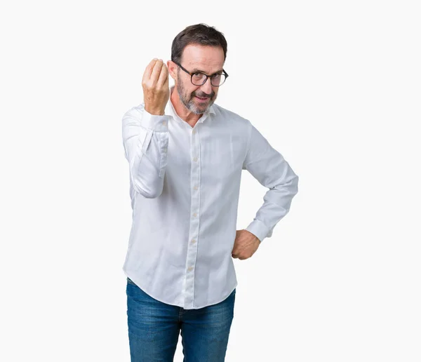 自信を持って式の手と指でジェスチャーを分離背景を行うイタリアの上眼鏡をかけてするハンサムな中年エレガントなシニア ビジネスの男 — ストック写真