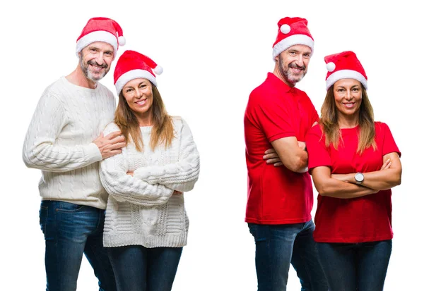Kolaj Orta Yaş Olgun Güzel Çift Noel Şapka Üzerinde Beyaz — Stok fotoğraf