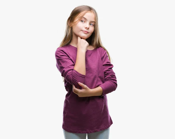 Young Beautiful Girl Isolated Background Hand Chin Thinking Question Pensive — Stock Photo, Image