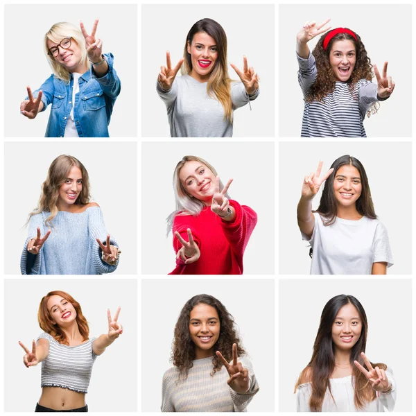 Collage Mujeres Hermosas Jóvenes Sobre Fondo Aislado Sonriendo Mirando Cámara —  Fotos de Stock