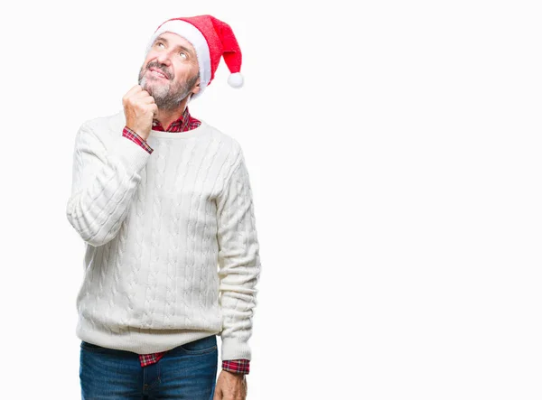 Hombre Mayor Alzado Mediana Edad Con Sombrero Navidad Sobre Fondo — Foto de Stock