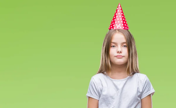 Ung Vacker Flicka Klädd Födelsedag Cap Över Isolerade Bakgrund Med — Stockfoto