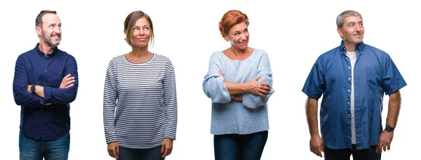 Collage Van Fractie Van Elegante Middelbare Leeftijd Senior Mensen Geïsoleerde — Stockfoto