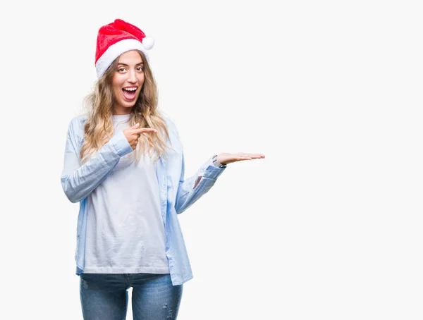 Hermosa Mujer Rubia Joven Con Sombrero Navidad Sobre Fondo Aislado — Foto de Stock