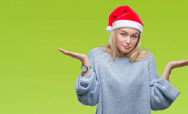 Giovane Donna Caucasica Indossa Cappello Natale Sfondo Isolato Espressione Indiscreta — Foto Stock