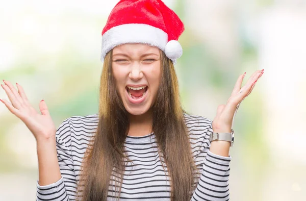 Jeune Belle Femme Caucasienne Portant Chapeau Noël Sur Fond Isolé — Photo