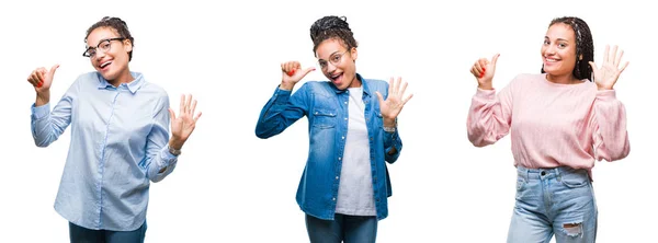 Collage Van Mooi Gevlochten Haar Afrikaanse Amerikaanse Vrouw Geïsoleerde Achtergrond — Stockfoto