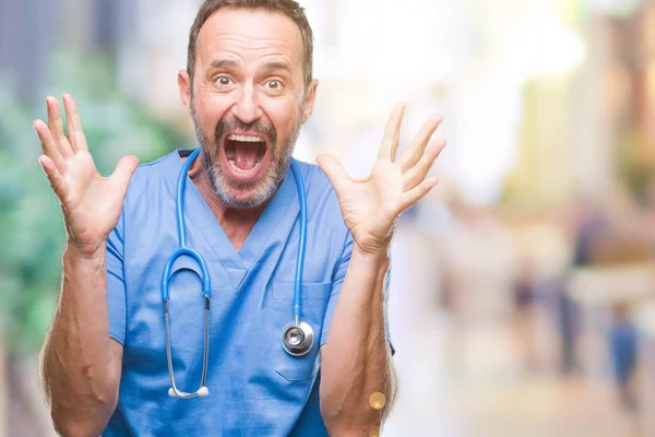 Middle Age Hoary Senior Doctor Man Wearing Medical Uniform Isolated — Stock Photo, Image