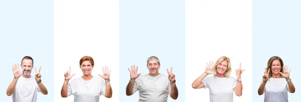 Collage Personas Mayores Mediana Edad Que Usan Una Camiseta Blanca — Foto de Stock