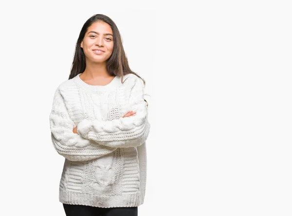 Junge Schöne Arabische Frau Winterpullover Über Isoliertem Hintergrund Glücklich Lächelnd — Stockfoto