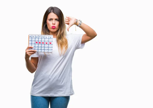 Jonge Mooie Vrouw Houdt Van Menstruatie Kalender Geïsoleerde Achtergrond Met — Stockfoto