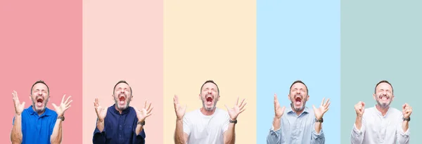 Colagem Homem Bonito Hoary Sênior Sobre Listras Coloridas Fundo Isolado — Fotografia de Stock