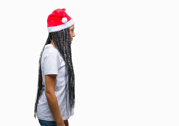 Νέος Braided Μαλλιών Αφρικανικές Αμερικανικές Κοπέλα Φορώντας Καπέλο Χριστουγέννων Πέρα — Φωτογραφία Αρχείου