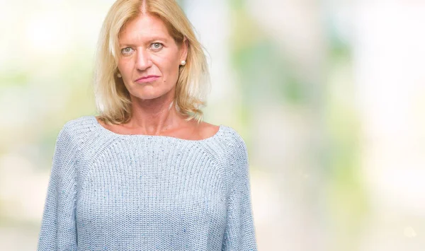 Medelålders Blond Kvinna Klädd Vinter Tröja Över Isolerade Bakgrund Deprimerad — Stockfoto