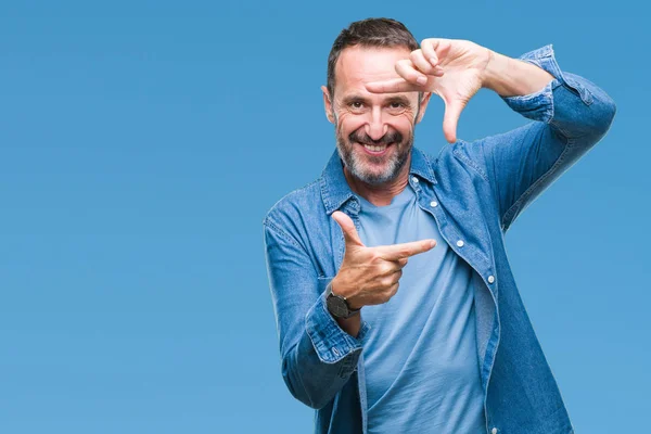 Middle Age Hoary Senior Man Isolated Background Smiling Making Frame — Stock Photo, Image