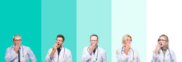 Collage Gruppen Läkare Människor Bär Stetoskopet Över Färgglada Isolerade Bakgrund — Stockfoto