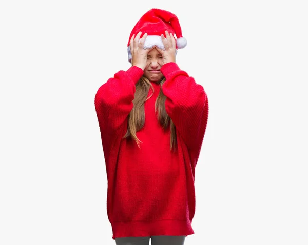 Giovane Bella Ragazza Indossa Cappello Natale Sfondo Isolato Che Soffre — Foto Stock