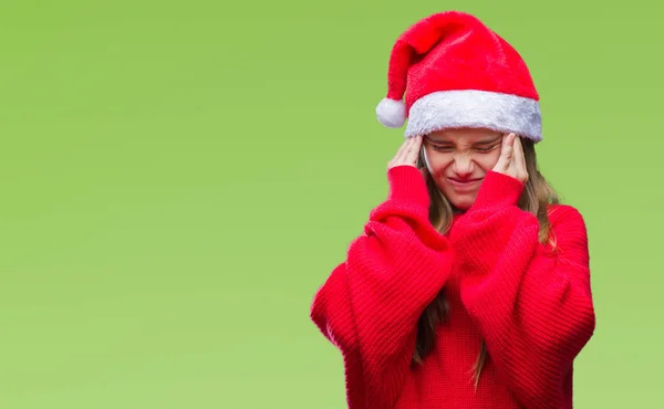 Joven Chica Hermosa Con Sombrero Navidad Sobre Fondo Aislado Con — Foto de Stock