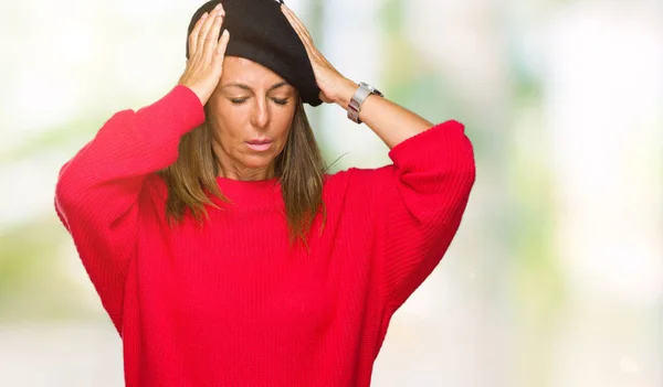 Middle Age Adult Woman Wearing Fashion Beret Isolated Background Suffering — Stock Photo, Image