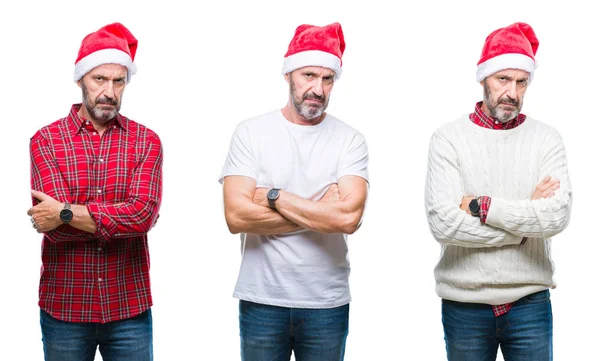 Collage Apuesto Hombre Edad Alzado Con Sombrero Navidad Sobre Fondo —  Fotos de Stock