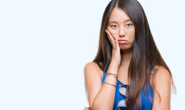 Young Asian Woman Isolated Background Thinking Looking Tired Bored Depression — Stock Photo, Image