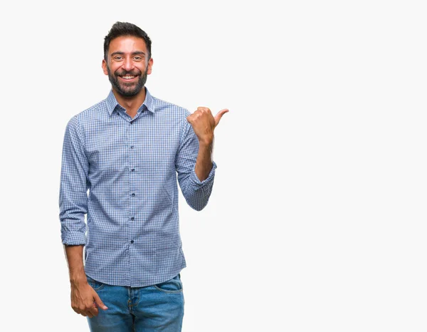 Homem Hispânico Adulto Sobre Fundo Isolado Sorrindo Com Rosto Feliz — Fotografia de Stock