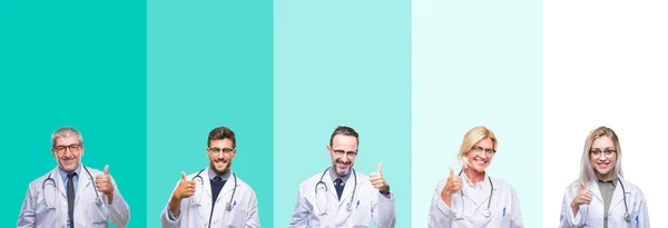 Collage Group Doctor People Wearing Stethoscope Colorful Isolated Background Doing — Stock Photo, Image