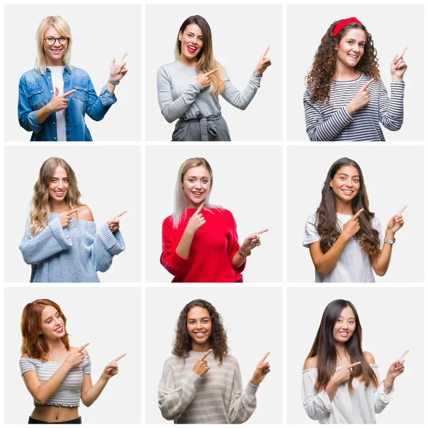 Collage Mujeres Hermosas Jóvenes Sobre Fondo Aislado Sonriendo Mirando Cámara —  Fotos de Stock