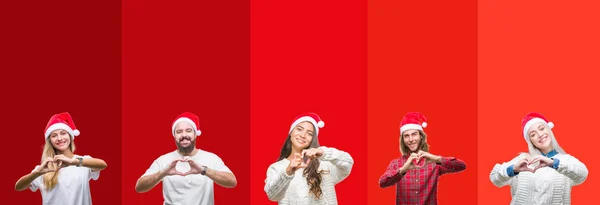 Collage Grupo Jóvenes Con Sombrero Crisma Sobre Fondo Aislado Sonriendo — Foto de Stock
