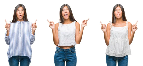 Collage Mujer Joven Asiática Pie Con Gafas Sobre Fondo Blanco — Foto de Stock