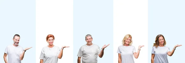 Collage Group Middle Age Senior People Wearing White Shirt Isolated — Stock Photo, Image