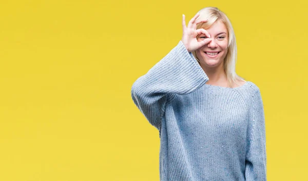 Junge Schöne Blonde Frau Trägt Winterpullover Über Isoliertem Hintergrund Tut — Stockfoto