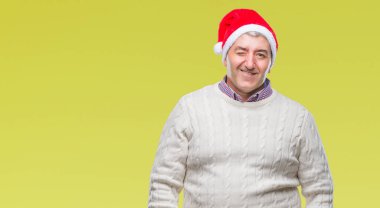 Üst düzey yakışıklı seksi bir ifadeyle, neşeli ve mutlu yüzünü kameraya bakarak göz kırpıyor izole arka plan üzerinde Noel şapka.