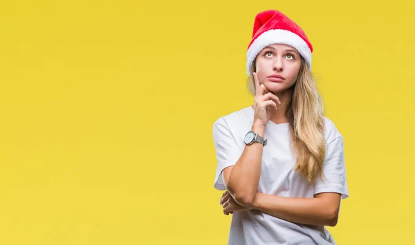 Joven Hermosa Mujer Rubia Con Sombrero Navidad Sobre Fondo Aislado — Foto de Stock