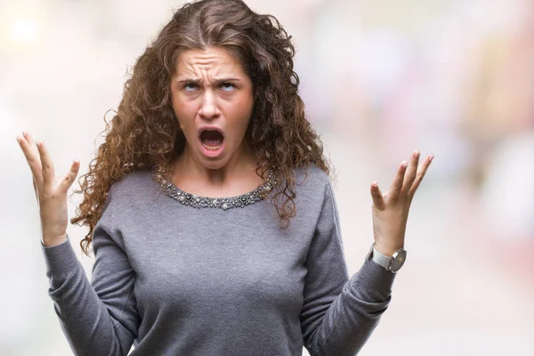 Mooie Brunette Krullend Haar Jong Meisje Dragen Een Trui Geïsoleerde — Stockfoto