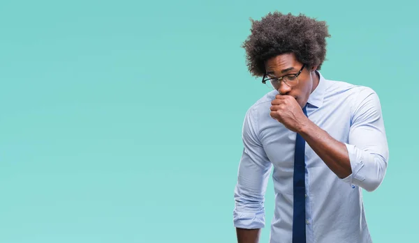 Homem Negócios Afro Americano Vestindo Óculos Sobre Fundo Isolado Sentindo — Fotografia de Stock