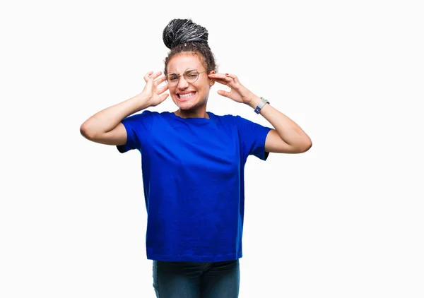 Young Braided Hair African American Girl Wearing Glasses Isolated Background — Stock Photo, Image