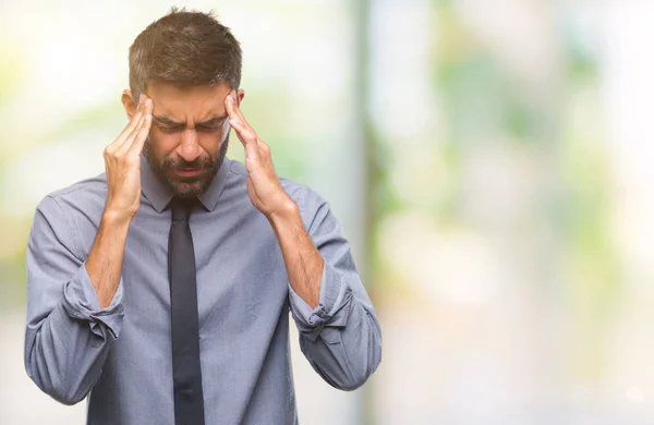 Adult Hispanic Business Man Isolated Background Hand Head Pain Head — Stock Photo, Image