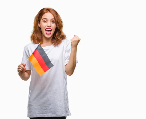 Young Beautiful Woman Holding Flag Germany Isolated Background Screaming Proud — Stock Photo, Image