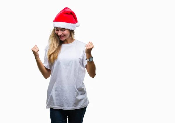 Νέοι Όμορφη Ξανθιά Γυναίκα Φοράει Καπέλο Χριστουγέννων Πέρα Από Απομονωμένο — Φωτογραφία Αρχείου