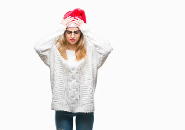 Joven Hermosa Mujer Rubia Con Sombrero Navidad Sobre Fondo Aislado —  Fotos de Stock