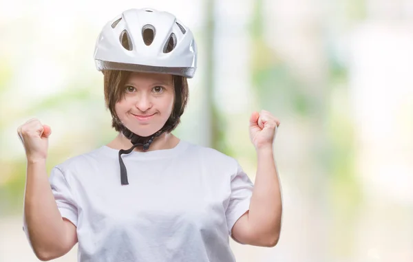 Young Adult Cyclist Woman Syndrome Wearing Safety Helmet Isolated Background — Stock Photo, Image